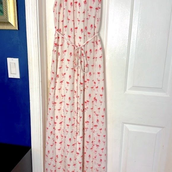 Women’s Be By Chetta B Flamingo Polyester White & Pink Maxi Dress Size 6 - Picture 3 of 12